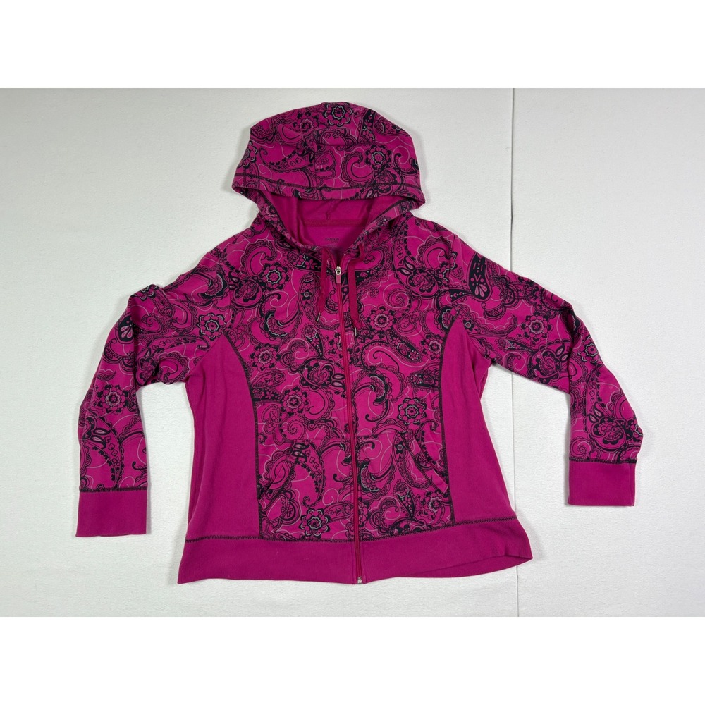 Danskin Now Womens XXL Full Zip Hoodie Magenta Pink Paisley Floral DL40T082P